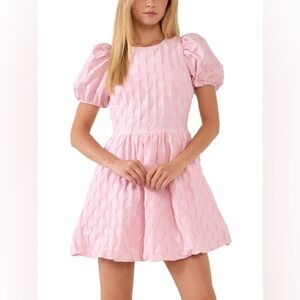 English Factory Pink Puff Sleeve A-Line Dress